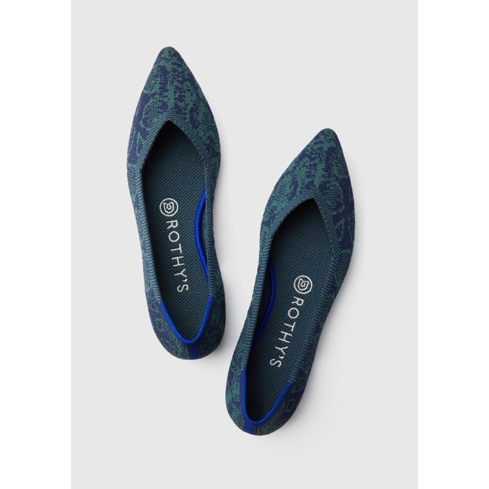 RARE Rothy’s Flats The Point Emerald Blue Snake Ballet Flat sz 7